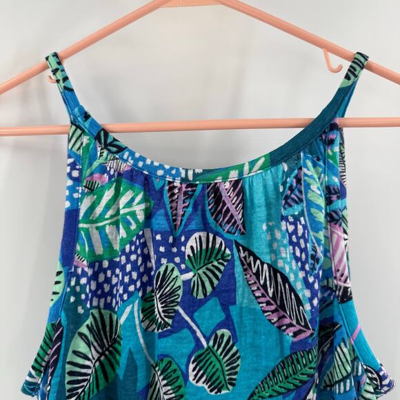 Cynthia Rowley Tank Top Size Large 100% Linen Tropical Leaf Print Summer Halter - Picture 5 of 9